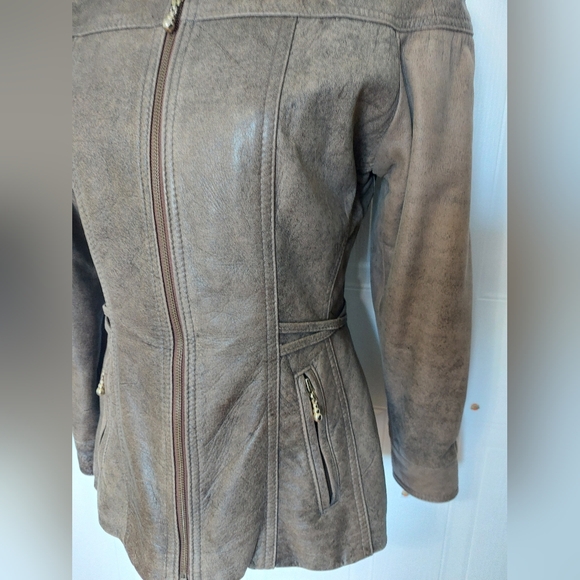 Brown Leather Jacket Medium New - Picture 2 of 7